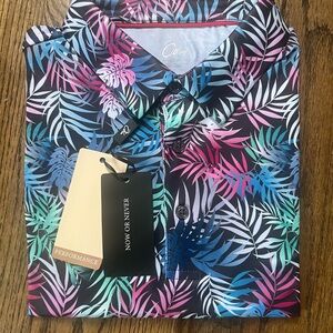 Obla Men's Leaf Print Shirt - Black, Pink, Blue